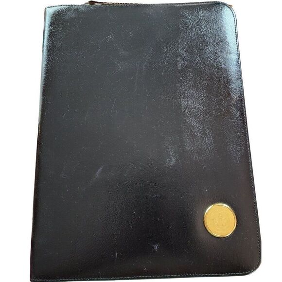 The University Of Alabama Black Leather Zippered Portfolio With Gold Medallion - Picture 1 of 4